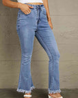 Dim Gray Baeful Frayed Hem Flare Jeans Sentient Beauty Fashions Apparel & Accessories