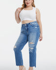 Lavender BAYEAS Full Size Mid Waist Distressed Ripped Straight Jeans Sentient Beauty Fashions Apparel & Accessories