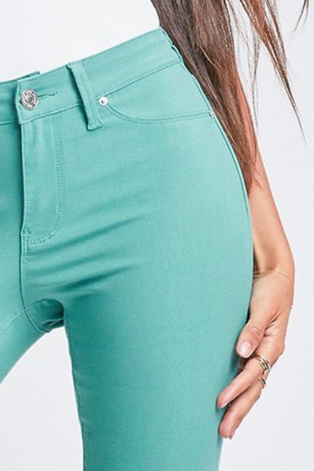 Medium Aquamarine YMI Jeanswear Full Size Hyperstretch Mid-Rise Skinny Pants Sentient Beauty Fashions Apparel & Accessories