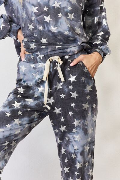 Light Gray BiBi Star pattern Long Sleeve Top and Drawstring Pants Set Sentient Beauty Fashions Sleepwear