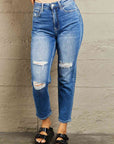 Rosy Brown BAYEAS High Waisted Cropped Dad Jeans Sentient Beauty Fashions Apparel & Accessories