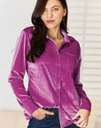 Light Gray Pocketed Button Up Long Sleeve Shirt Sentient Beauty Fashions Apparel & Accessories