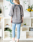 Light Gray Heimish Full Size Leopard Contrast V-Neck Half Sleeve T-Shirt