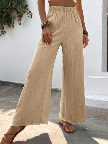 Rosy Brown Textured High-Waist Wide Leg Pants