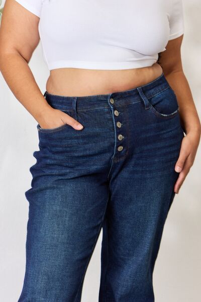 Light Gray Judy Blue Full Size Button-Fly Straight Jeans Sentient Beauty Fashions Apparel &amp; Accessories