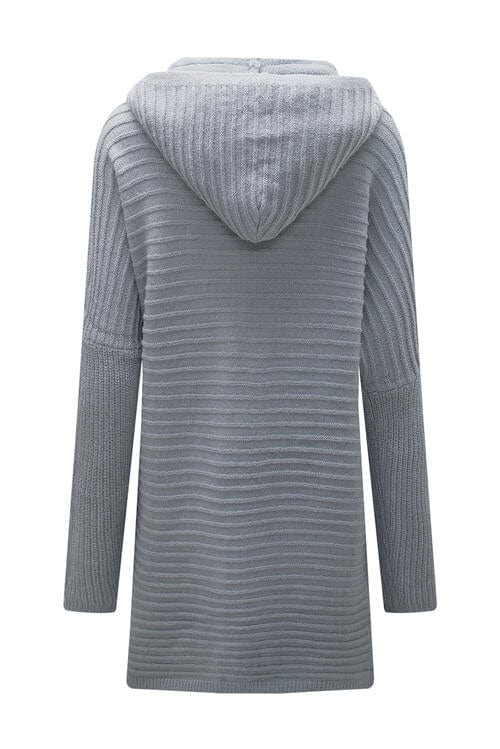 Slate Gray Open Front Longline Hooded Cardigan