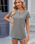 Light Slate Gray Round Neck Rolled Short Sleeve T-Shirt Sentient Beauty Fashions Apparel & Accessories