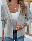 Dark Gray Cable-Knit Dropped Shoulder Hooded Cardigan