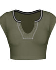 Dark Olive Green Notched Neck Cap Sleeve Cropped Tee Sentient Beauty Fashions Apparel & Accessories