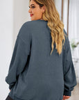 Light Gray Plus Size Heart Ribbed Round Neck Sweatshirt