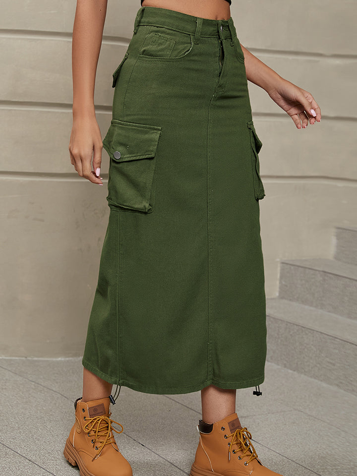 Rosy Brown Drawstring Denim Skirt with Pockets Sentient Beauty Fashions Apparel &amp; Accessories
