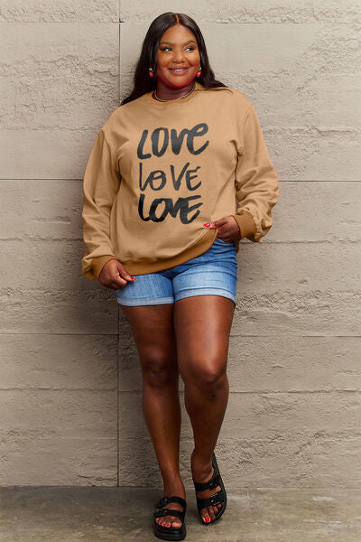 Rosy Brown Simply Love Full Size LOVE Round Neck Sweatshirt Sentient Beauty Fashions Apparel &amp; Accessories