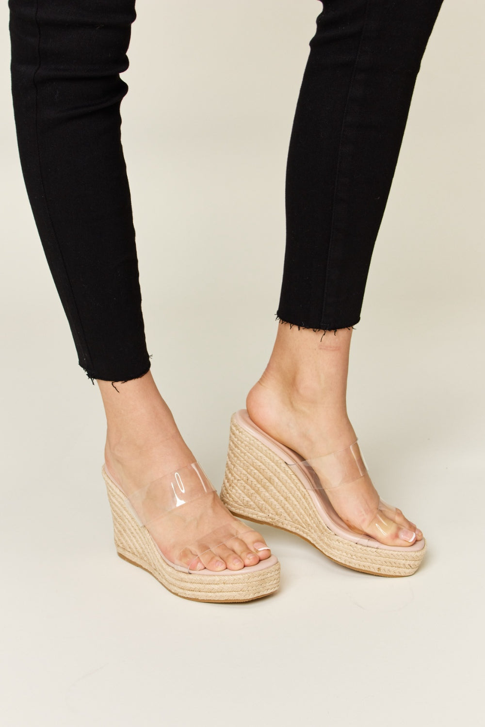 Light Gray Forever Link Clear Strap Espadrille Platform Wedge Sandals Sentient Beauty Fashions Apparel & Accessories