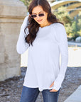Light Gray Basic Bae Full Size Round Neck Long Sleeve T-Shirt Sentient Beauty Fashions Apparel & Accessories