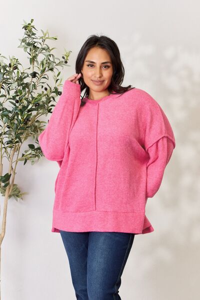 Light Gray Zenana Full Size Center Seam Long Sleeve Sweatshirt Sentient Beauty Fashions Apparel &amp; Accessories