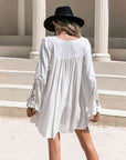 Light Gray Lace Detail V-Neck Mini Dress Sentient Beauty Fashions Dresses