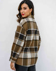 Light Gray Plaid Button Up Collared Neck Jacket Sentient Beauty Fashions Apparel & Accessories