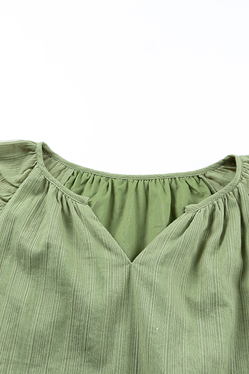 Dark Sea Green Ruffled Notched Neck Balloon Sleeve Blouse Sentient Beauty Fashions Apparel &amp; Accessories
