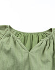 Dark Sea Green Ruffled Notched Neck Balloon Sleeve Blouse Sentient Beauty Fashions Apparel & Accessories