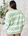 Light Gray Sew In Love Full Size Contrast Striped Round Neck Sweater