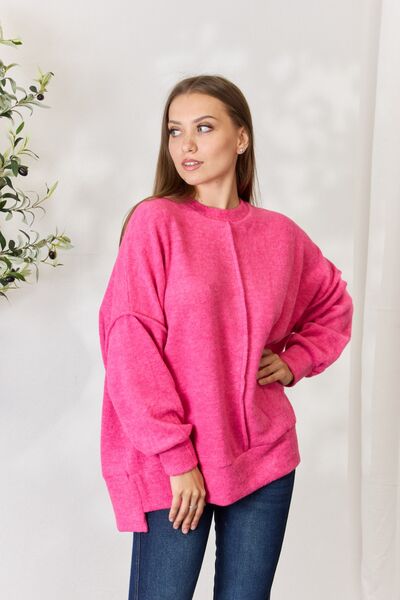 Light Gray Zenana Full Size Center Seam Long Sleeve Sweatshirt Sentient Beauty Fashions Apparel &amp; Accessories