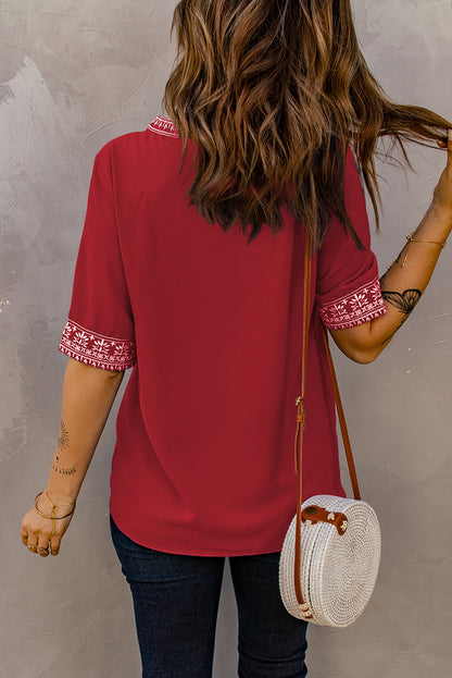 Dim Gray Embroidered V-Neck Top