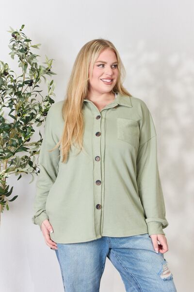 Light Gray Heimish Full Size Button Down Long Sleeve Shirt Sentient Beauty Fashions Apparel &amp; Accessories