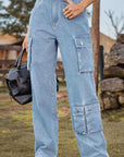 Light Slate Gray Loose Fit Long Jeans with Pockets Sentient Beauty Fashions Apparel & Accessories