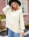 Light Gray Ribbed Drop Shoulder Lantern Sleeve Sweater