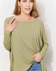 Tan HEYSON Full Size Oversized Super Soft Rib Layering Top with a Sharkbite Hem and Round Neck Sentient Beauty Fashions Apparel & Accessories