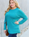 Dark Cyan Basic Bae Full Size Round Neck Dropped Shoulder T-Shirt Sentient Beauty Fashions Apparel & Accessories