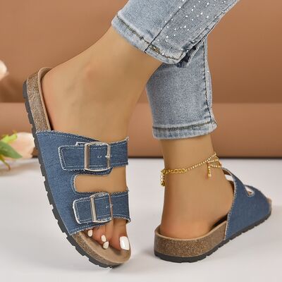 Rosy Brown Open Toe Double Buckle Sandals Sentient Beauty Fashions Shoes