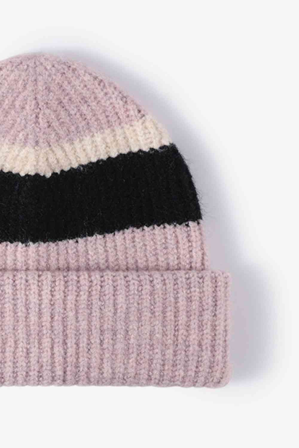 Light Gray Tricolor Cuffed Knit Beanie