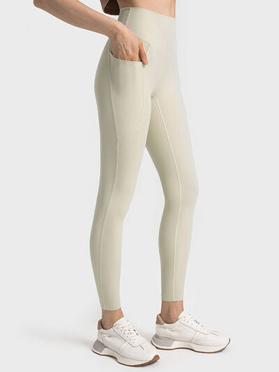 Beige Double Take Wide Waistband Leggings Sentient Beauty Fashions Apparel &amp; Accessories