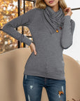 Dim Gray Buttoned Mock Neck Long Sleeve Blouse Sentient Beauty Fashions Apparel & Accessories