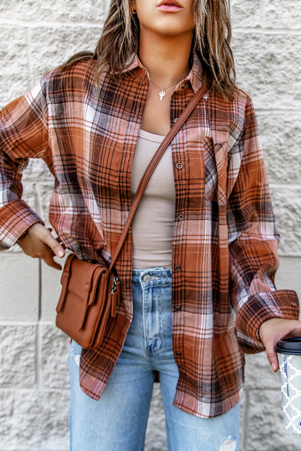 Gray Collared Neck Long Sleeve Plaid Shirt Sentient Beauty Fashions Apparel & Accessories