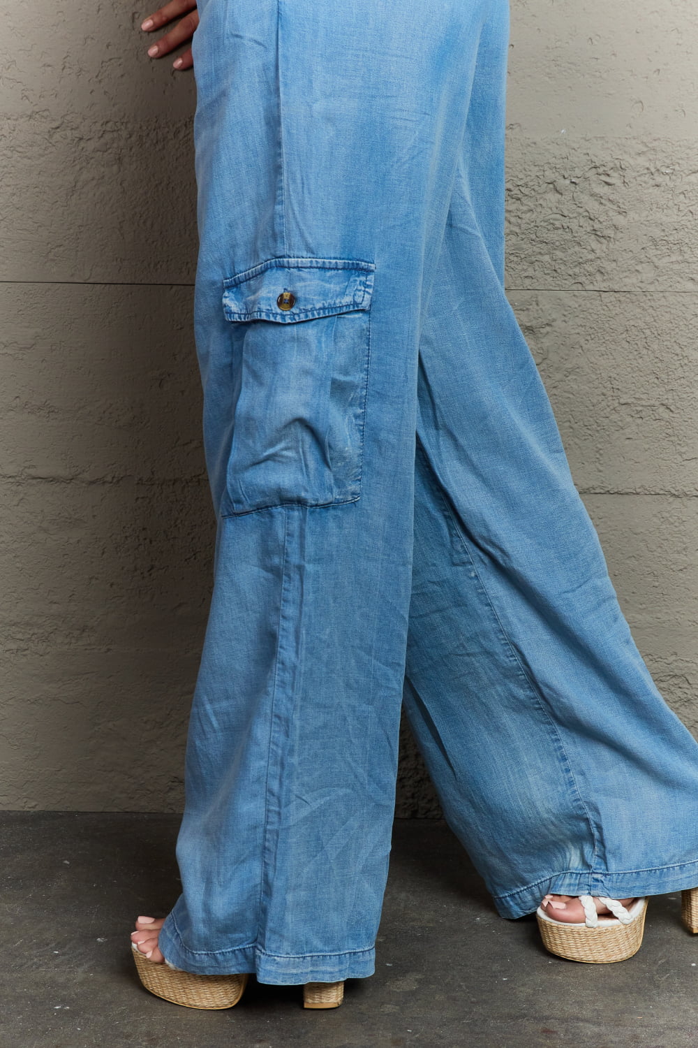 Dim Gray GeeGee Out Of Site Full Size Denim Cargo Pants Sentient Beauty Fashions Apparel & Accessories