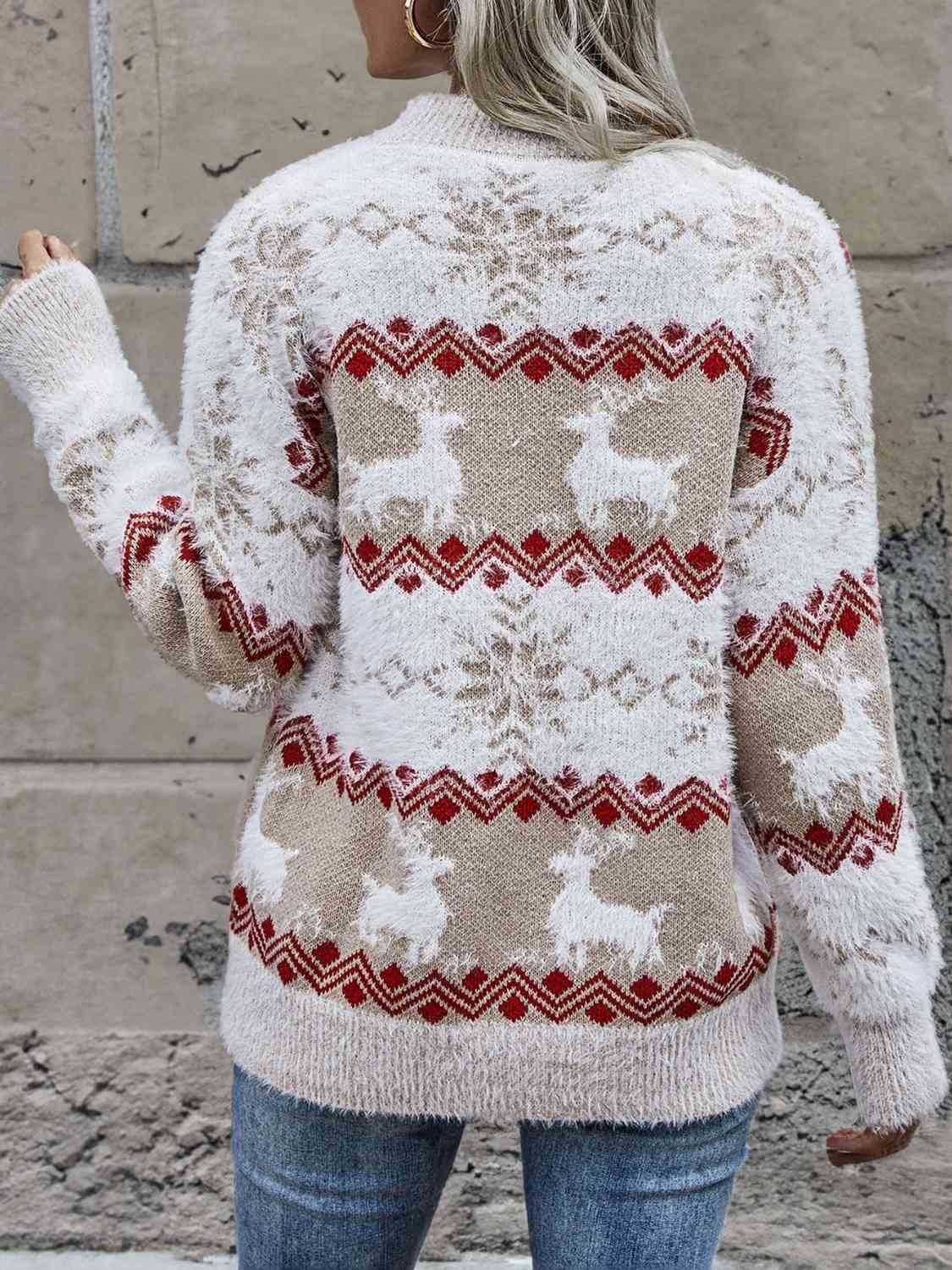 Dark Gray Reindeer & Snowflake Round Neck Sweater