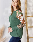 Light Gray Hailey & Co Full Size Waffle-Knit Leopard Blouse Sentient Beauty Fashions Apparel & Accessories