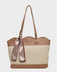 Beige PU Leather Tied Contrast Tote Bag Sentient Beauty Fashions *Accessories