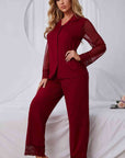 Gray Spliced Lace Lapel Collar Pajama Set