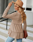 Rosy Brown Long Sleeve V-Neck Cable-Knit Blouse