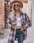 Rosy Brown Plaid Dropped Shoulder Longline Shirt