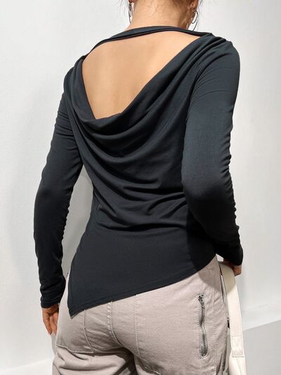 Light Gray Cutout Long Sleeve T-Shirt Sentient Beauty Fashions Apparel & Accessories