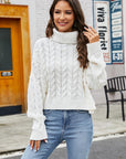 Light Gray Turtleneck Cable-Knit  Long Sleeve Sweater Sentient Beauty Fashions Apparel & Accessories