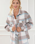 Light Gray Pocketed Plaid Collared Neck Jacket Sentient Beauty Fashions Apparel & Accessories
