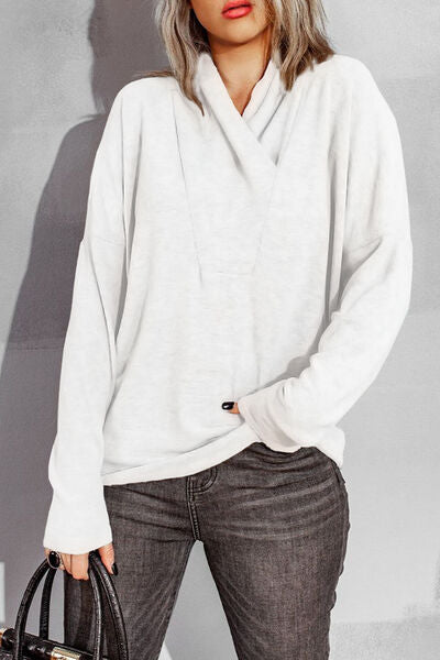 Light Gray Surplice Dropped Shoulder Long Sleeve Sweater Sentient Beauty Fashions Apparel & Accessories