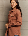 Rosy Brown Ninexis Collared Neck Buttoned Front Pocket Jacket Sentient Beauty Fashions Apparel & Accessories