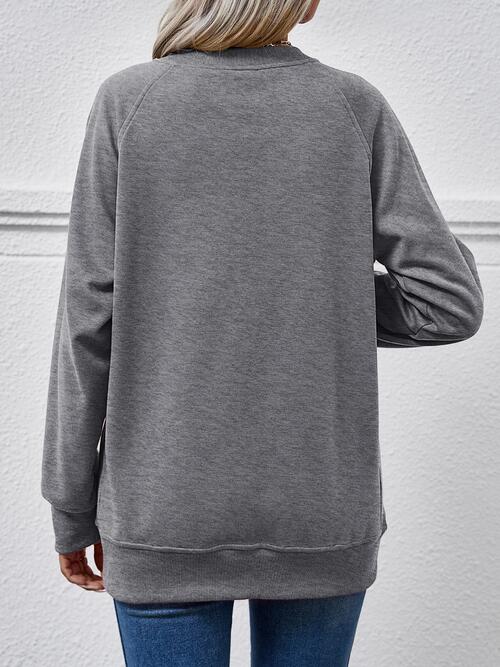 Dim Gray Round Neck Long Sleeve Sweatshirt