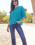 Dark Slate Blue Basic Bae Full Size Round Neck Drop Shoulder T-Shirt Sentient Beauty Fashions Apparel & Accessories